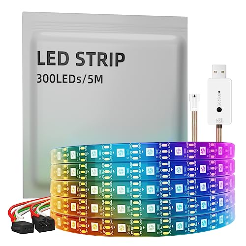 WS2812B ledstrip, individueel adresseerbare 5050 SMD 256 RGBIC ledstrip voor doe-het-zelf design en woondecoratie (zwart, 300 leds / 5 m)