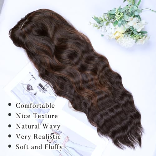 Image of NAYOO Brown Wigs with Bangs for Women,24 Inch Wavy Synthetic Wig | Natural Looking,Beginner Friendly,Heat Resistant Fiber,Ideal for Daily Wear,Parties & Halloween