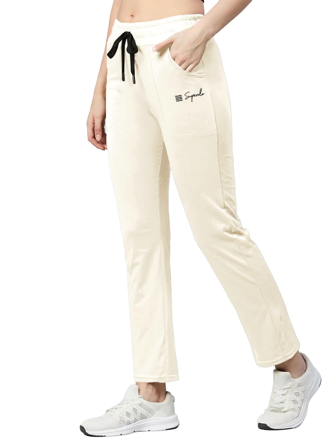 Women Cotton Track Pants with Both Side Pockets | Elastic Waist & Drawstring | Regular Fit | Lounge, Gym & Casual Wear-image-22