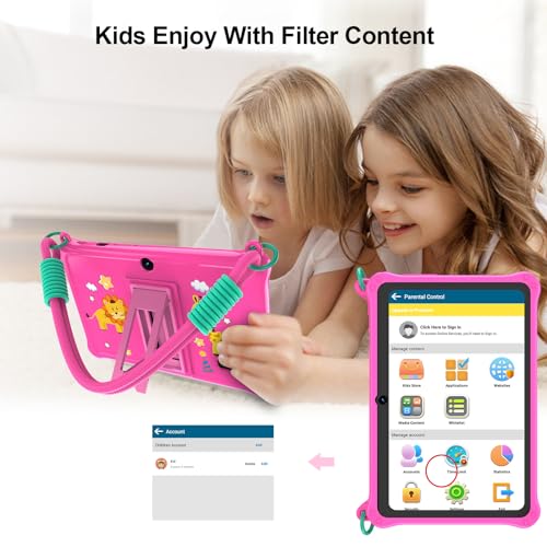 Image of PRITOM Lanyard Kids Tablet 7 inch, 32GB Toddler Tablet Android 13 with WiFi, Dual Camera, Education, Games, Kids Software Pre-Installed, Parental Control, Pink