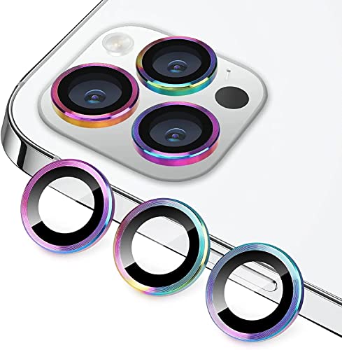 Image of Compatible for iPhone 13 Pro /iPhone 13 Pro Max Camera Lens Protector Bling, 9H Tempered Glass Camera Cover Screen Protector Metal Ring Decoration Accessories Rainbow design