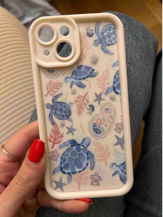 Image of COVERLY Sea Turtle Back Case Cover Compatible for iPhone 15 Pro Max | Hot 3D Turtle Painting Concave | 360 Camera Protection | Water Cute Soft Touch Liquid Silicone Fashion Phone Case (TPU | Beige)