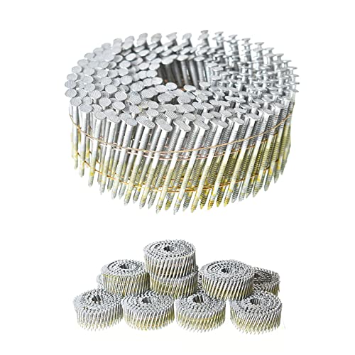 Kimllier KM-1736966-577855-LR 3600 Count Coil Siding Nail Full Round Head Collated Wire Coil 15-Degree 2-1/2-Inch X .090-Inch Ring Shank Thickcoat Galvanized Coil Roofing Nails cover