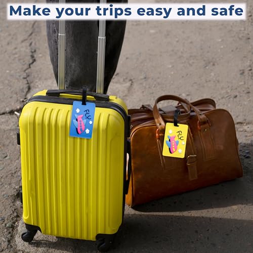 Image of Kraptick Luggage Tags for Travel - Strong & Stylish Bag Identification Tags for Suitcase Lightweight Name Tag for Bags Travel ID Labels for Suitcase, Backpack & School Bags (Pack of 2) (Blue,Yellow)