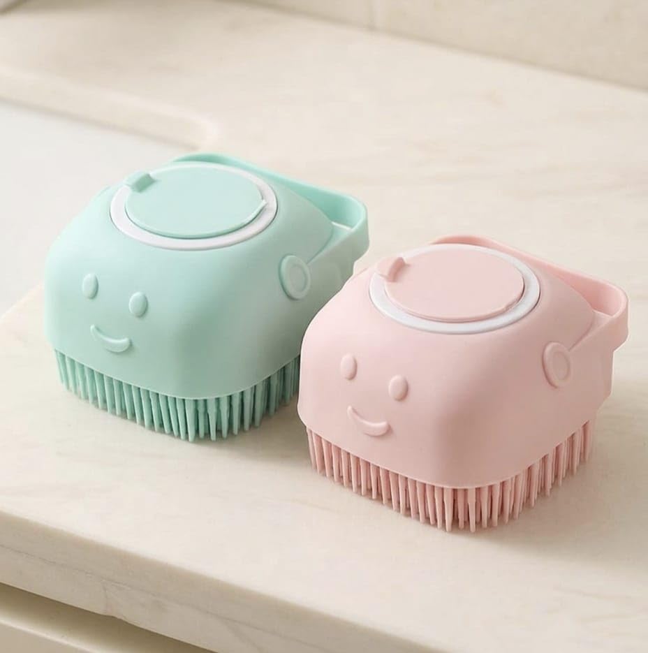 Silicone Bath Brush with Shampoo Dispenser, Soft Bristles, No Slip Hand Grip, 8x9x5.5 cm-image-15