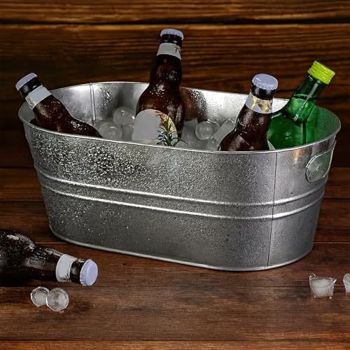 4 Pack Galvanized Tub 15.1 L Ice Bucket Large Metal Drink Buckets Beer Beverage Tub with Carry Handles for Champagne Cocktails Wine Cooling for Parties Mimosa Bar Supplies - Image 6