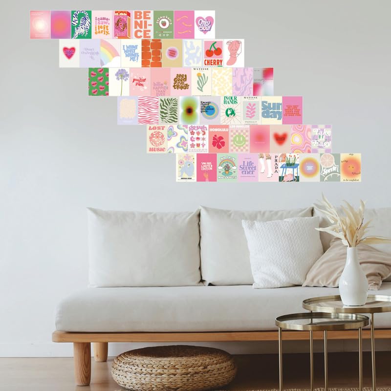 Image of POSTERONN Danish Pastel Wall Collage Kit 54 Aesthetic 4x6 Posters Soft Pastel Room Decor for Bedroom Dorm Living Room Cute Wall Art Prints Minimalist Photo Cards for Modern Home Decoration Set