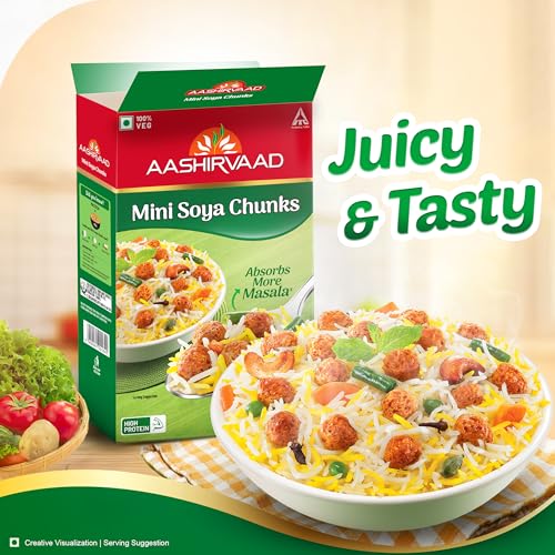 Image of Aashirvaad Mini Soya Chunks, 100% Veg, Absorbs More Masala, Juicy & Tasty, High Protein, 200g Pack