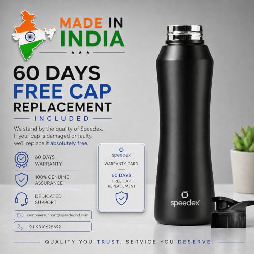 Image of Speedex Stainless Steel Water Bottle 1 Ltr, Leak Proof Sipper Cap, BIS Approved 1000 ml Metal Bottle For Daily, Office, School, Gym, Travel Use for Men, Women, Kids, Adults, Black, Set of 1