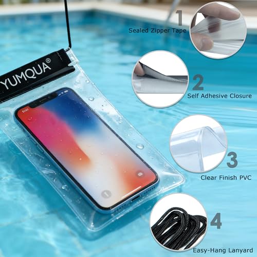 Image of YUMQUA Clear Waterproof Bag, Waterproof Document Pouch Passport Holder Water Tight Map Case Waterproof Pouch Water Proof Small Dry Bags for Kindle Phone Tablet Camera, Kayak Boat PaddleBoard