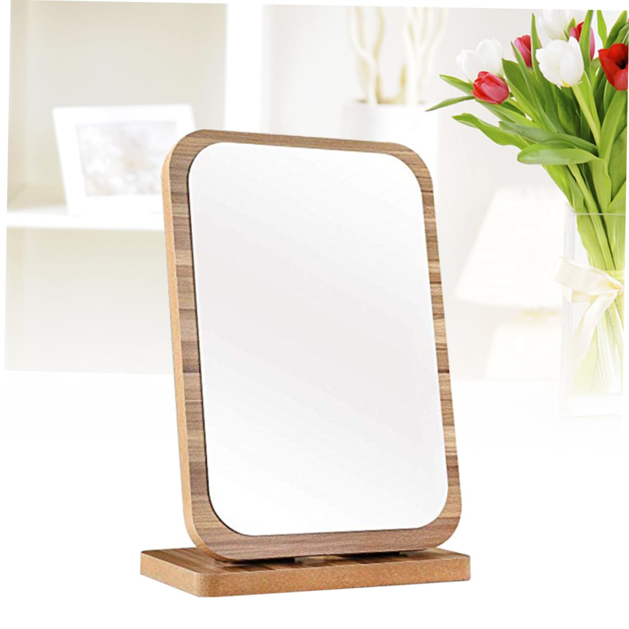 Espejo de Maquillaje Plegable de Madera Grande para Escritorio Espejo Cosmético Vertical con Diseño Sencillo y Área de Reflejo