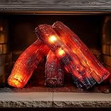 Tuanse 4 Pcs Flameless Fireplace Logs Light Fake 8.6 in Flameless Fireplace LED Light Fake Fire Log for Winter Ornament Home Christmas Indoor Party Decor