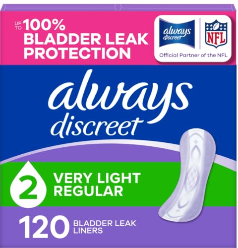 Always Discreet Incontinence Panty Liners for Bladder Leaks, Size 2, Very Light Absorbency, 120 Count