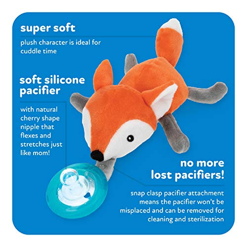 Image of Nuby Soft Plush Pacifinder with Detachable Silicone Pacifier: 0-6 Months, Fox, Natural Cherry Shape, Orange, one Size