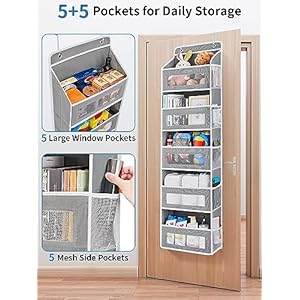 JARLINK Over The Door Organizer Storage, 5 Shelf Hanging Door Organizer with 5 Large Capacity Pockets, Anti Tilt 44 lb Load Behind Door Organizer for Bedroom, Bathroom, Pantry, Nursery, (Grey) JARLINK Over The Door Organizer Storage 5 Shelf Hanging Door Organizer with 5 Large Capacity Pockets Anti Tilt 44 lb Load Behind Door Organizer for Bedroom Bathroom Pantry Nursery Grey