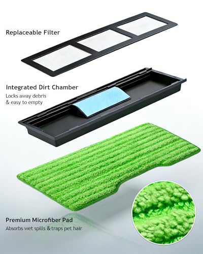 Image of Reusable mop Replacement Pads Compatible with Shark Vacmop VM252 VM250 VM200, Washable mop Refills for Hard Floor Cleaning (1 Dirt Chamber + 3 Replacement Filters + 4 Pads)