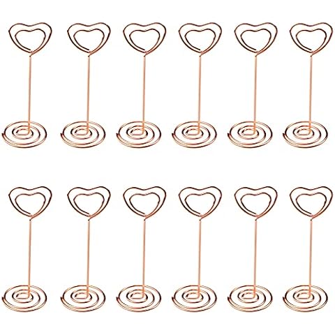 inodiref 12 Pieces Place Card Holders, Heart Shape Table Number Holders, Memo Holder Stand Clip, Photo Clip Holder Stand, for Weddings Party Table Decoration (Rose Gold) Cover