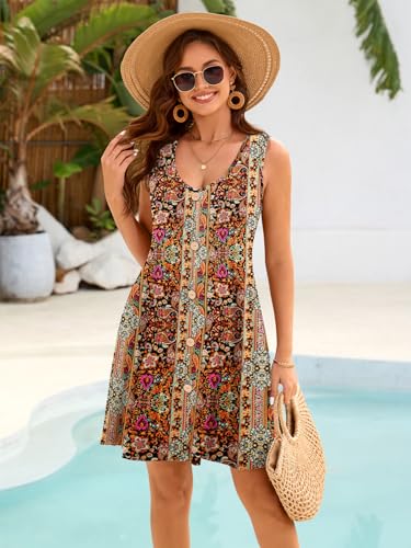 Image of BELAROI Summer Dresses for Women Beach Tshirt Sundress V Neck Casual Swing Tank Dress Swimsuit Cover Ups Pockets