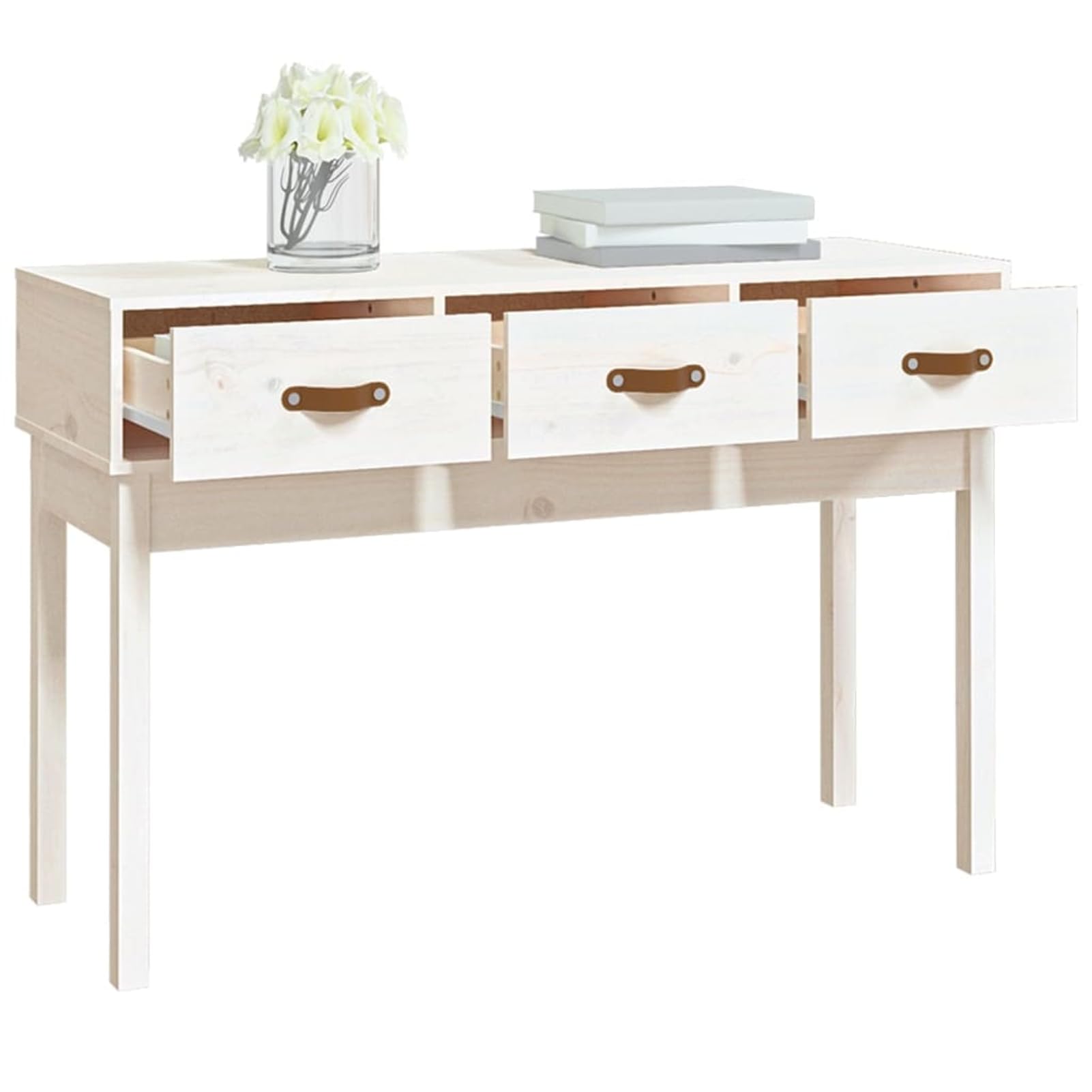 Homgoday Mesa Consola de Madera Maciza de Pino Blanco 114x40x75 cm Mesas auxiliares de salón,Mesa Consola Recibidor Mueble de Entrada Estrecha Clásica