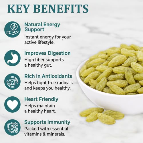Image of PRP Rudraksh Premium Seedless Green Raisins 500gm | Naturally Sweet Kismis | High Fiber | Rich in Antioxidants | No Preservatives | Soft & Juicy Dry Fruits | Healthy Snacks for Kids & Adults