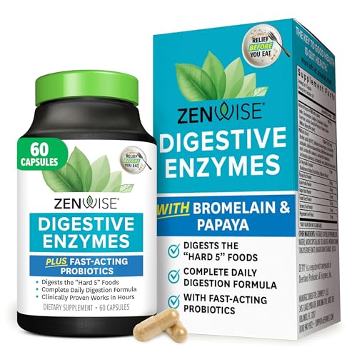 Zenwise Health Digestive Enzymes for Gut Health & Bloating Relief - Multi Enzymes Digestion Supplement with Probiotics, Bromelain & Papaya for Digestive Health Support - Men & Women - 60 Count