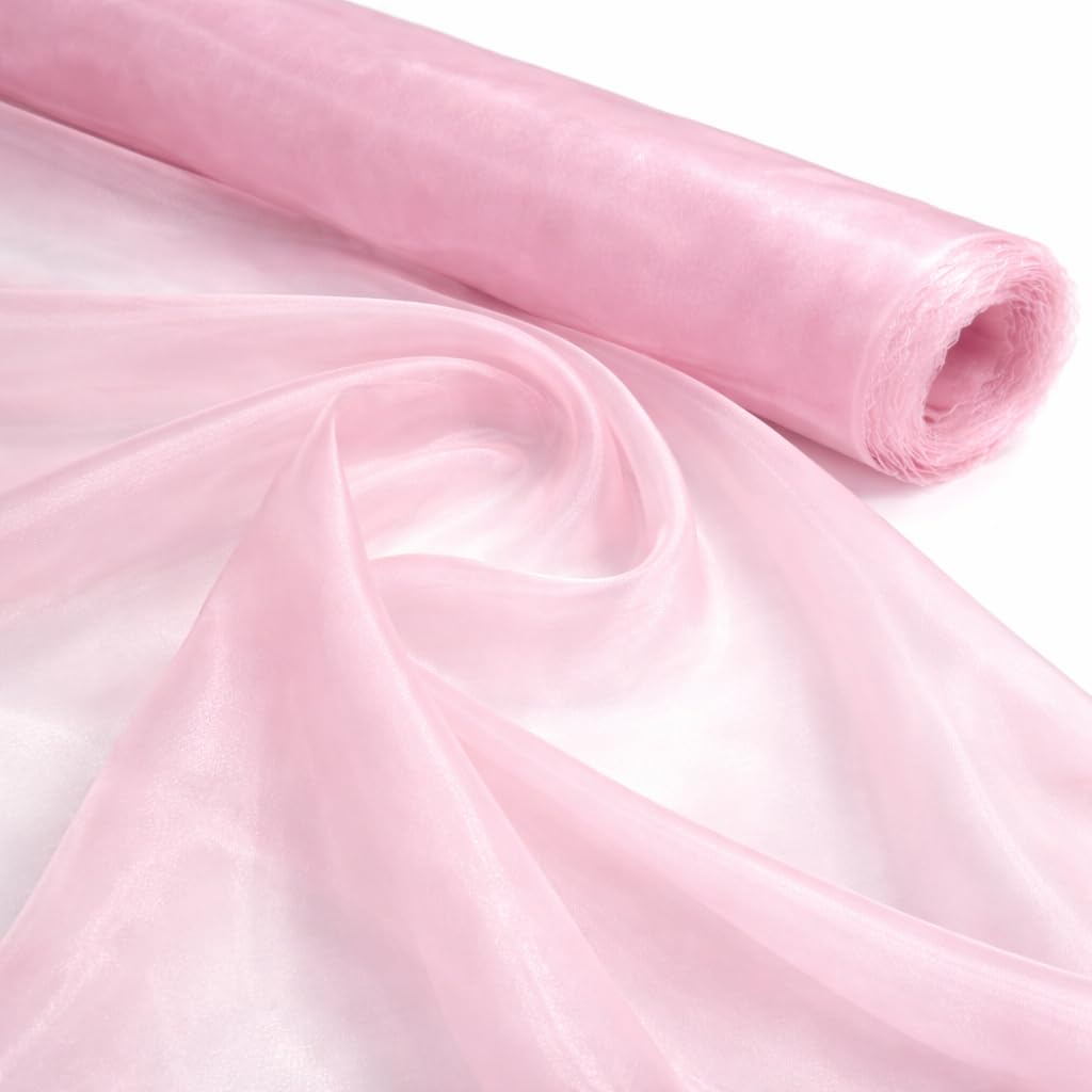 Midland Textiles Baby Pink 1 Meter Plain Sheer Lightweight Organza Voile Drape Curtain, Wedding, Chair Sash Fabric 150cm Wide