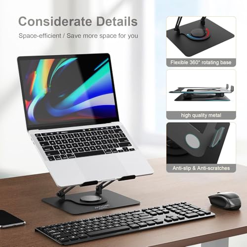 Image of iVOOMi ANTA Laptop Stand for Desk with Cooling Vent, Adjustable 360 Rotating Metal Laptop Stand, Foldable Laptop Riser for 10-19 Inch Laptops