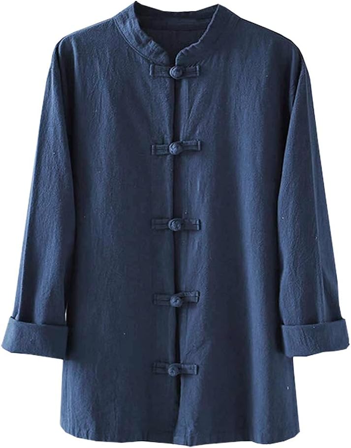Women's Linen Shirts Retro Mandarin Collar Chinese Frog Button Tops Blouse