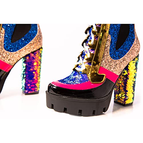 Cape Robbin NELL GLITTER CHUNKY HIGH HEEL PLATFORM LACE UP BOOT MERMAID3