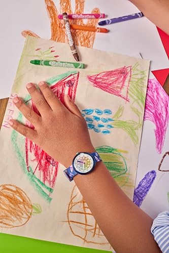 Flik Flak Girl Kids Watch Casual Purple Bio-sourced Water Resistant Quartz Rainbow Crayons4