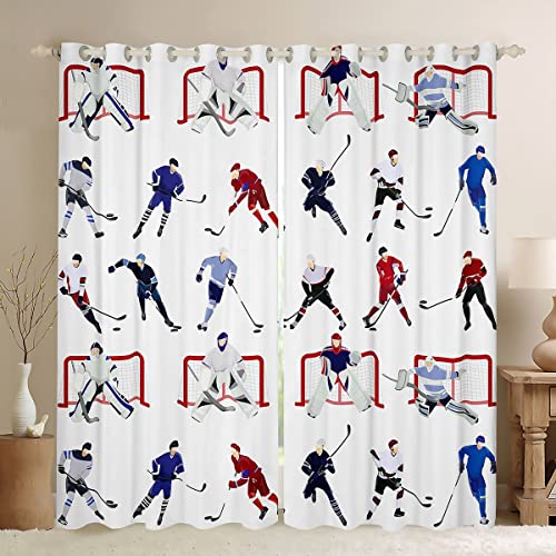 Feelyou Ice Hockey Window Curtains Kids Sports Event Curtains for Bedroom Living Room Hockey Player Window Drapes Decor Window Treatments (2 Panels, 38 x 45 Inch)