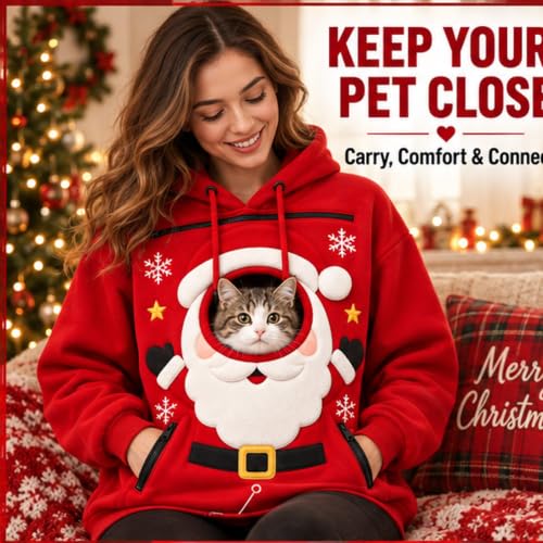 CHENXDZHAO Hoodie With Dog Pouch,Pet Pouch Hoodie Unisex Puppy Carrier Christmas Sweatshirt Lounge Holiday Party Cosplay Soft Fall Winter Outfits,Red1,M - image 4