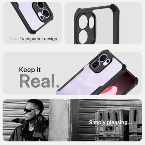 Image of Pikkme Crystal Clear Transparent Back Cover | Ultra Hyrbid | Full Camera Protection | Raised Edge | Bumper Case for Oppo Reno 13F 5G (Black)
