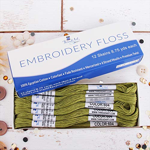 Image of 12 Skeins ThreadArt Cotton Embroidery Floss, Avocado | Long fiber cotton embroidery floss for cross stitch, hand embroidery and bracelets. Six-strand floss separates easily.