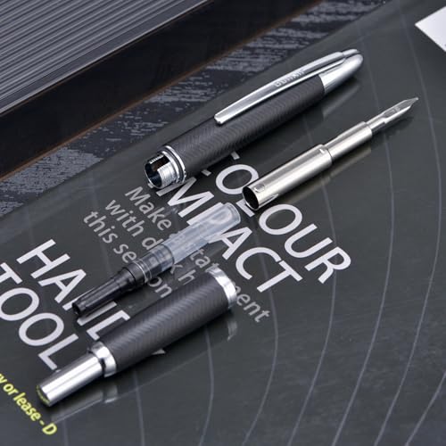 Image of Jinhao 10 Press Fountain Pen with Box, Wavy Matt Black Chrome Retractable Fine Nib with Converter Set (Silver Clip)