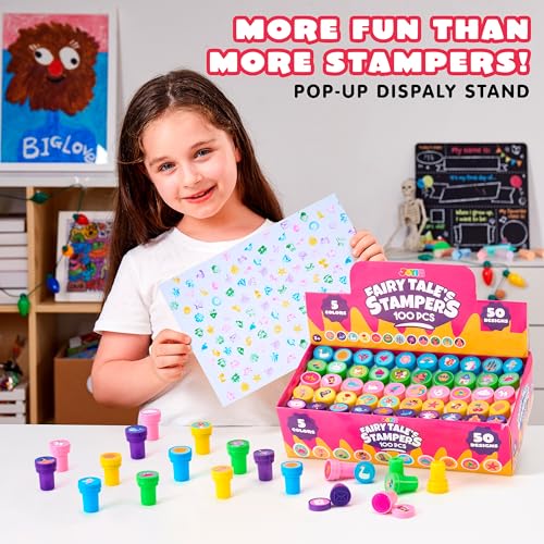 Image of JOYIN 100PCS FairyTale's Stamps for Kids Self-Ink for Party Favor, Teacher Stamps, Kids Treasure Box, Prize for Classroom, Birthday School Stuffers (50 Designs, Mermaid, Princess, Unicorn Stampers)