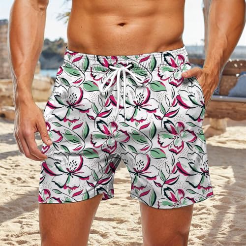 Beach Shorts for Men, Floral Tropical Shorts for Men, Quick Dry Drawstring Swim Trunks Bathing Suit for Daily Wear2