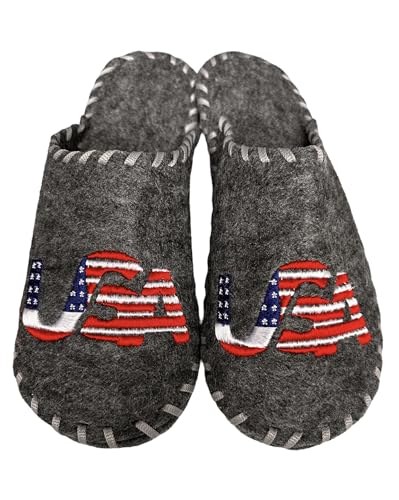 Traditional Sauna Slippers - Indoor House Shoes with USA National Symbols - Cozy Comfort Shower Slippers for Your Spa Experience Made in Ukraine - Universal Size, 9-10 Women/9-10 Men, Grey