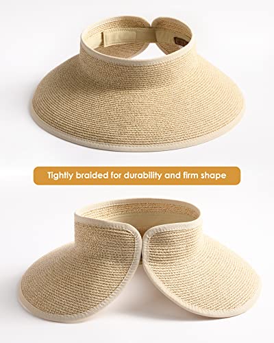 Image of FURTALK Womens Sun Hat with Ponytail Hole Wide Brim Beach Straw Visor