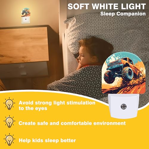 Image of Night Lights Plug into Wall Cartoon Monster Truck Night Light Dusk to Dawn Smart Sensor Decorative Round Led Lamp for Bedroom Kitchen Hallway Nightlight for Women Men