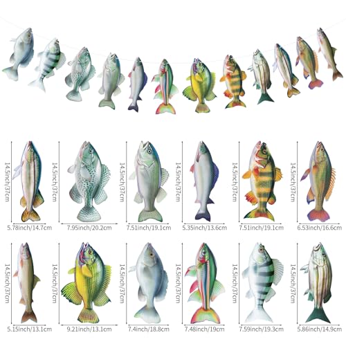 Image of Hooqict Gone Fishing Hanging Banner Garland Fish Birthday Party Banner for Happy Birthday Decorations Fishing Theme Party Supplies Under The Sea Baby Shower Fathers Day Decorations