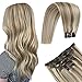 YoungSee Clip in Hair Extensions Highlight Hair 18in Light Brown and Platinum Blonde Hair Extensions Double Weft Human Hair 7pcs Clips in Real Human Hair Extensions 100grams