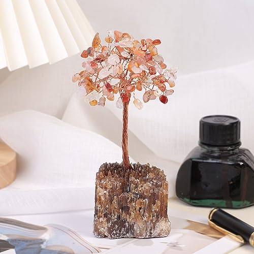 mookaitedecor Natural Carnelian Orange Healing Crystal Tree on Amber Calcite Cluster Base Feng Shui Money Tree Ornament for Home Semi Precious Gemstone Bonsai Tree Raw Crystal Gift Reiki Room Decor - Image 4