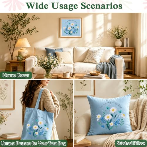 Image of Louise Maelys Daisy Quote Embroidery Kit for Beginners, Blue Floral Craft