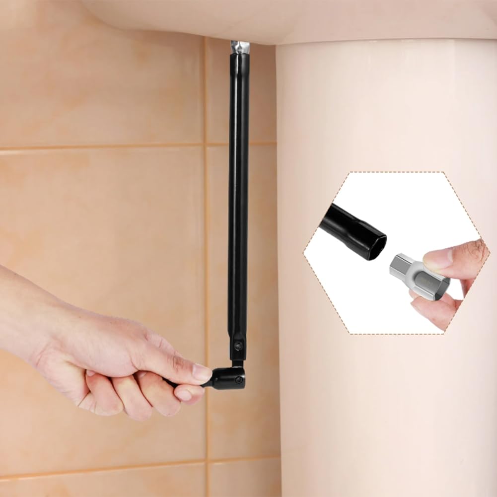 Gokoti Faucet Wrench 9 to 17mm Carbon Steel Plumber Socket Wrench Black Faucet Wrench with 6 Sockets and 1 Collet Tight Spaces Tap Back Nut Wrench - Image 2