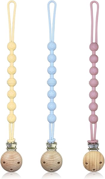 Pack of 3 Silicone Pacifier Chains, Clipper Dummy Silicone Integrated for Baby, Keeps Dummies Clean, Soft, Flexible, BPA-Free, Durable - 1