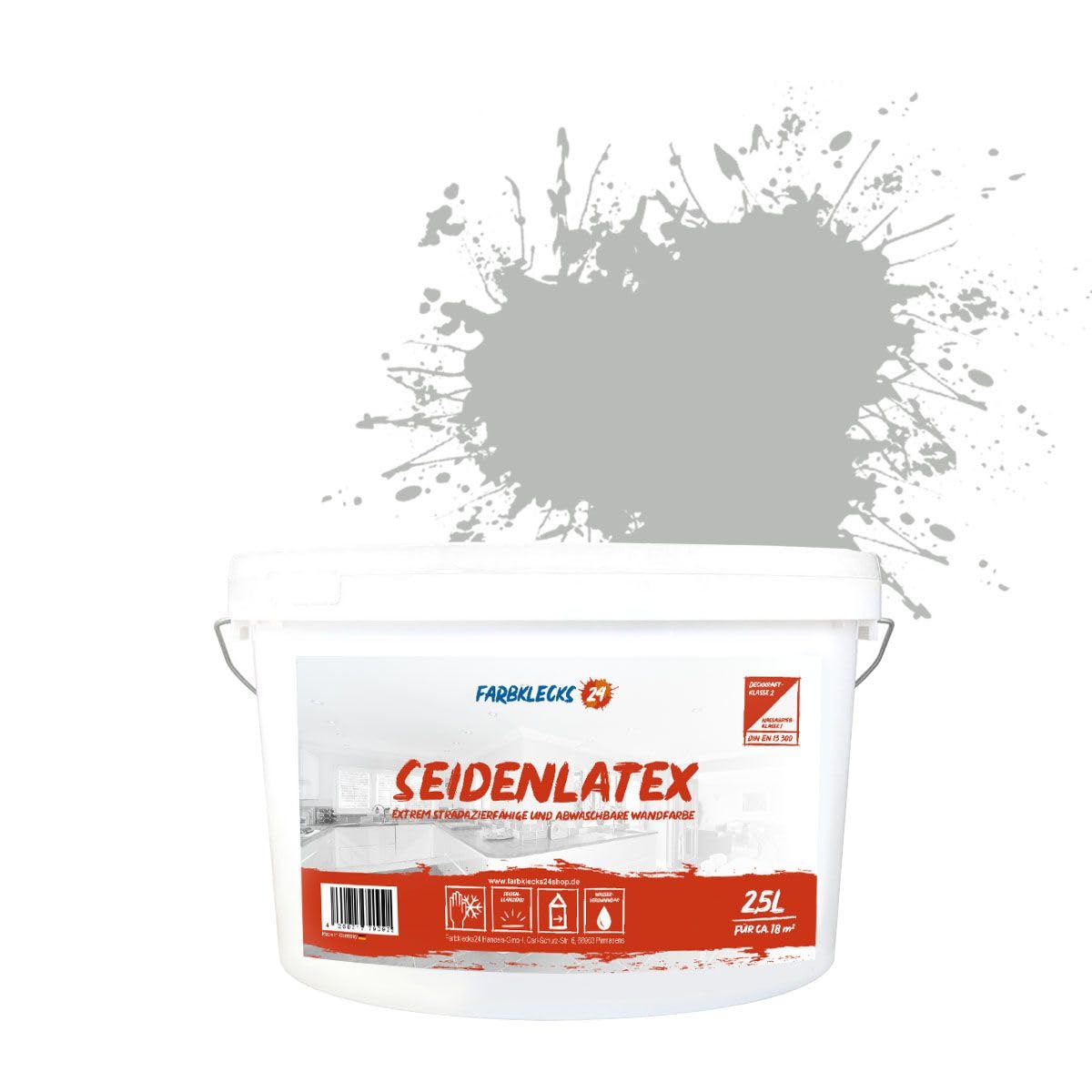 Seidenlatex Color 2,5L Grau 7-0 Latexfarbe grau, abwaschbare Wandfarbe, Küchenfarbe, Badfarbe