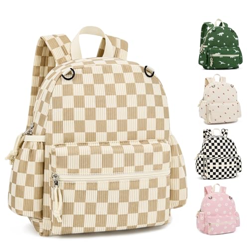 Image of Corduroy Toddler Backpack for Boys & Girls, Kids Backpacks | Small Kids Bookbag for School, 2-4 Preschool Kindergarten Backpack, Toddler Daycare Backpack -Brow Checkered
