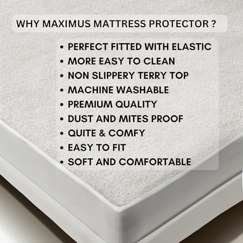 Image of Maximus 100% Waterproof Terry Cotton Ultra Soft Mattress Protector Bed Cover, Breathable and Elastic Fitted Bed Cover - 78x84 Inch / 6.5 X 7 Feet - King Size Bed, White