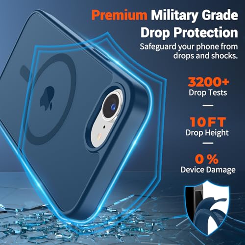 Image of SUPFINE Magnetic for iPhone 17e Case /iPhone 16e Case with Screen Protector (Compatible with MagSafe)(Military Grade Drop Protection) Translucent Matte with Anti-Fingerprint Phone Case,Deep Blue